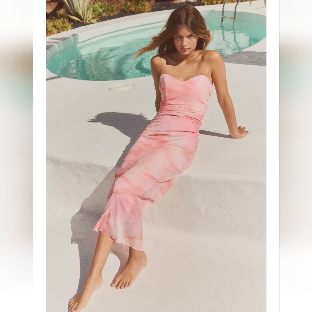 STRAPLESS PRINTED TULLE DRESS - Picture 1 of 6